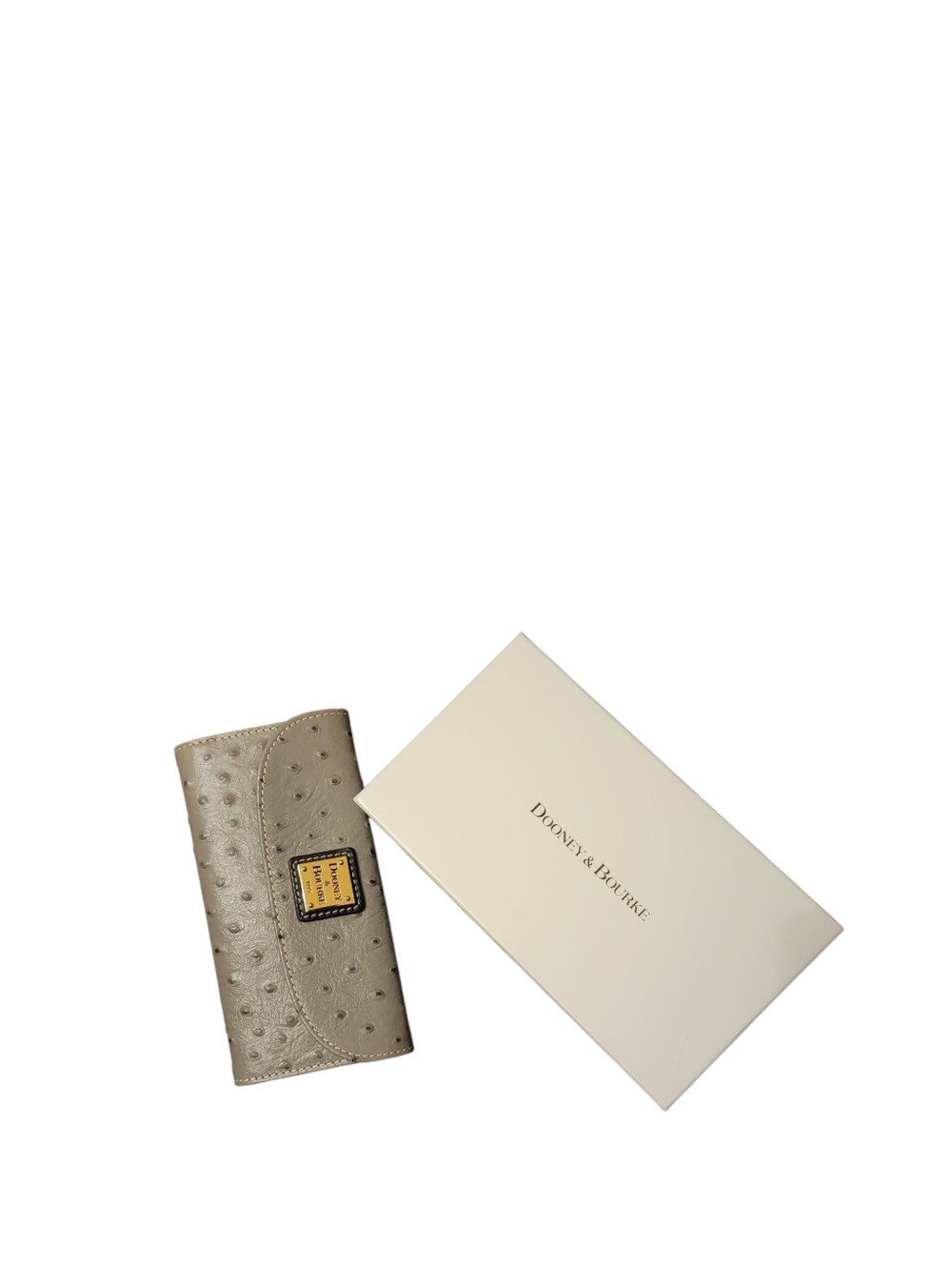 Dooney & Bourke Taupe Ostrich-Embossed Leather Wallet with Gold Plaque,Authentic - Picture 7 of 7